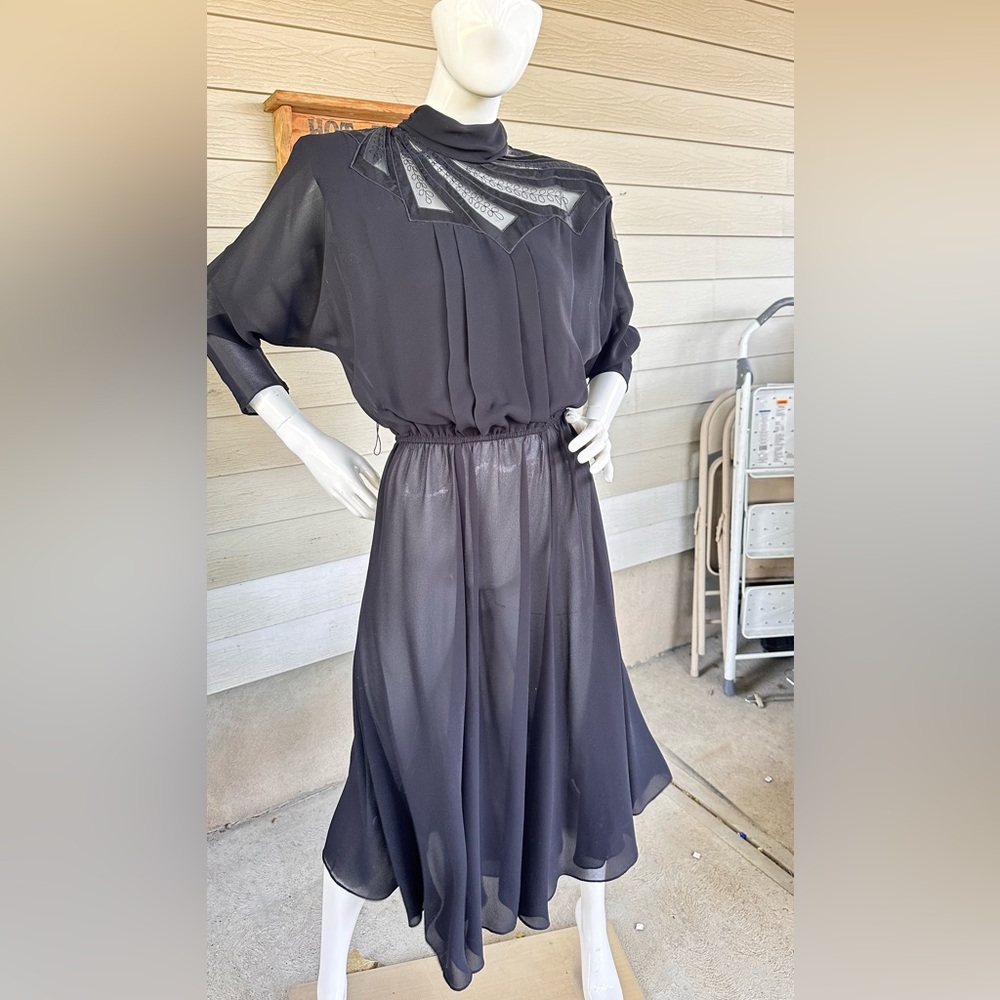 Vintage Black Asymmetrical Dolman Sleeve Sundress
